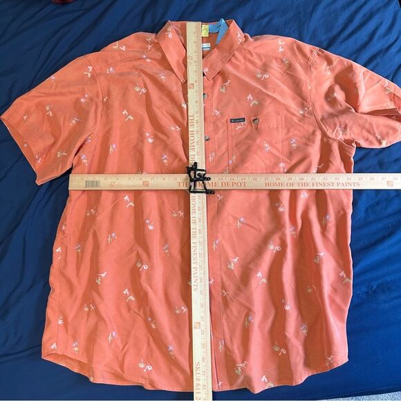 Columbia Men's Vibrant Orange Lizard Print Button Up Shirt XXL - Picture 7 of 7
